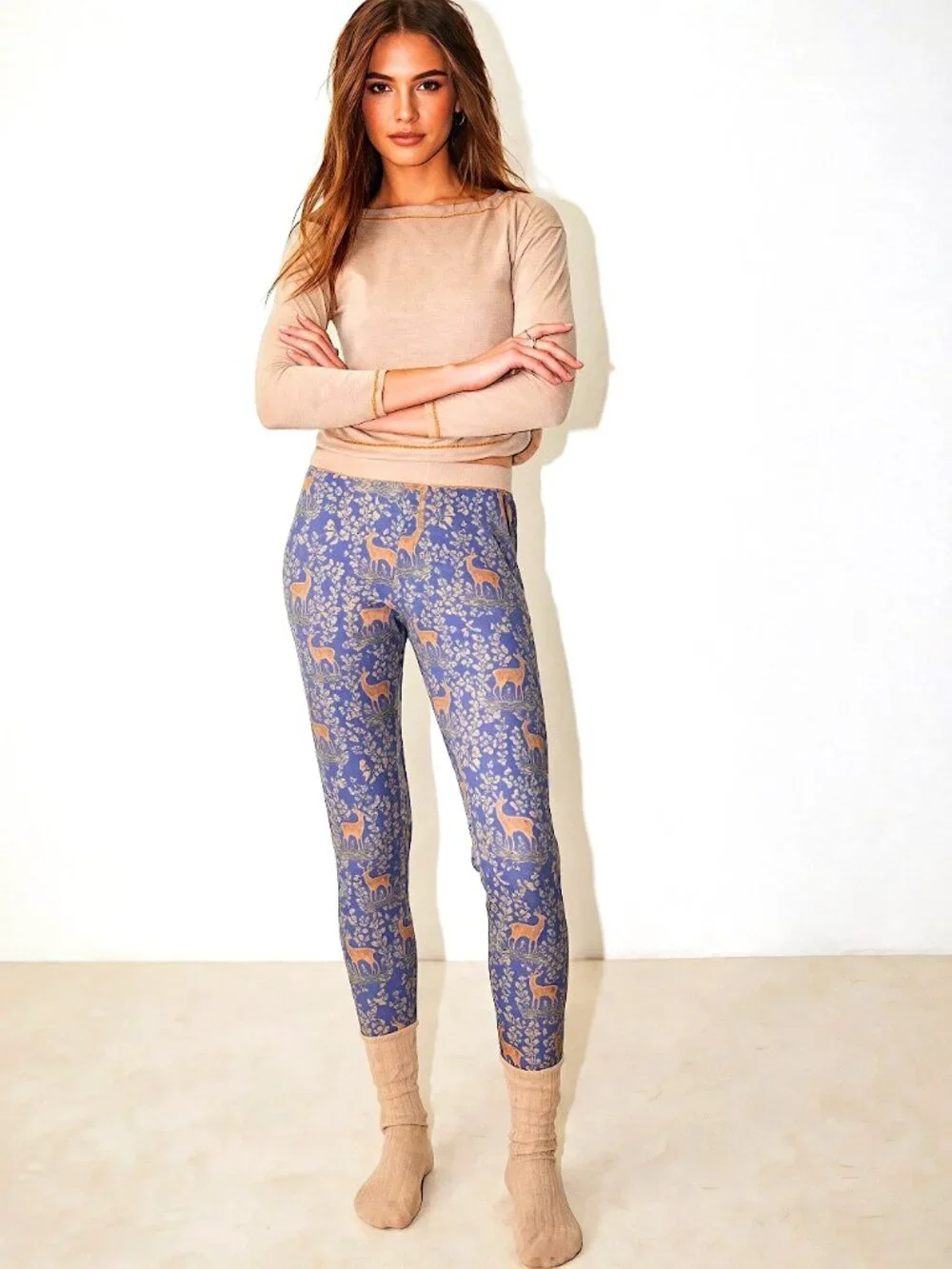 NWT Free People Chill Evening Pajama Set Sleepwear Deer Print Size Small